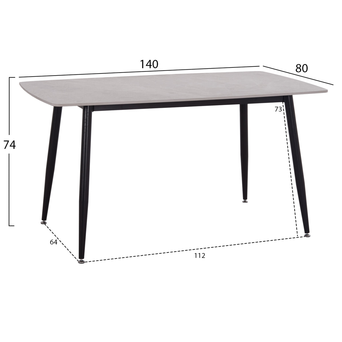 Dining Table Raven Ceramic Top In Grey Marble Look  140x80xH74cm