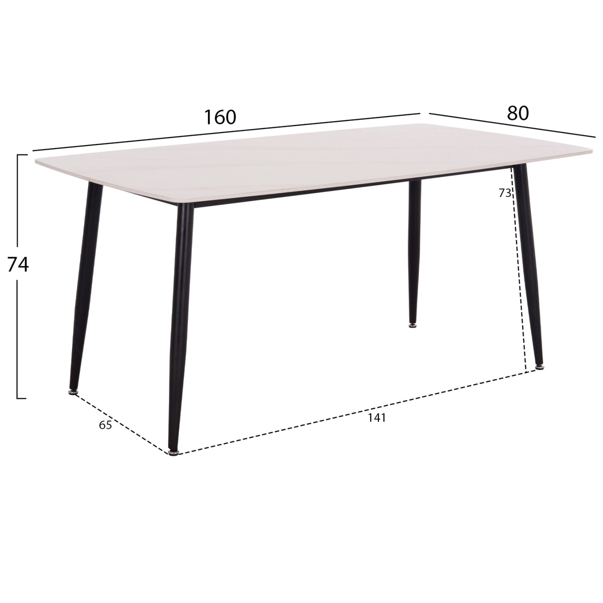 Dining Table Raven Ceramic Top In White Marble-look 160x80xH74cm