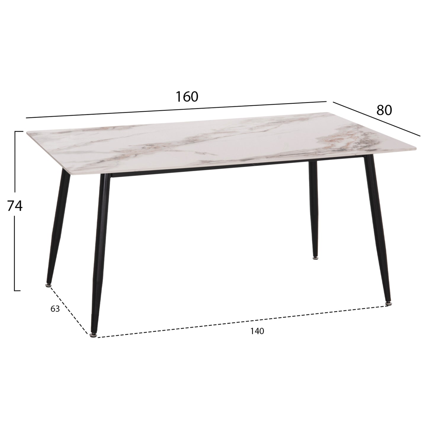 Dining Table Raven Hm18150.04 Ceramic Top In White/brown Marble Look 160x80x74hcm.