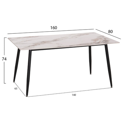 Dining Table Raven Hm18150.04 Ceramic Top In White/brown Marble Look 160x80x74hcm.