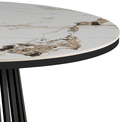 Dining Table Round Charm Hm18465.02 Sintered Stone Top In "patek Philippe"--black Base Φ120x75hcm.