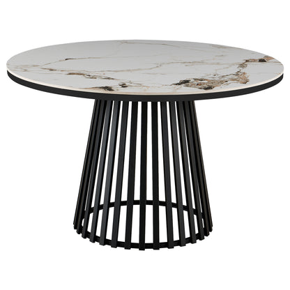 Dining Table Round Charm Hm18465.02 Sintered Stone Top In "patek Philippe"--black Base Φ120x75hcm.