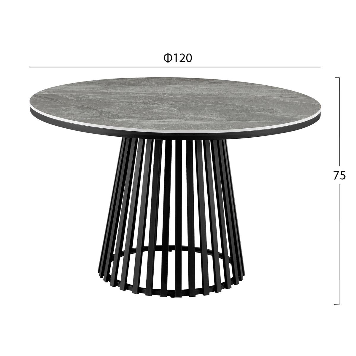 Dining Table Round Charm Hm18465.03 Sintered Stone Top In Grey Marble--black Base Φ120x75hcm.