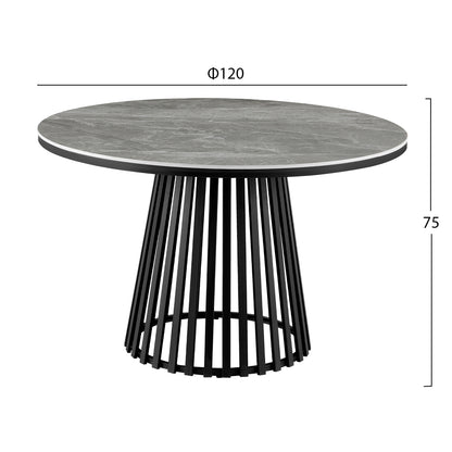 Dining Table Round Charm Hm18465.03 Sintered Stone Top In Grey Marble--black Base Φ120x75hcm.