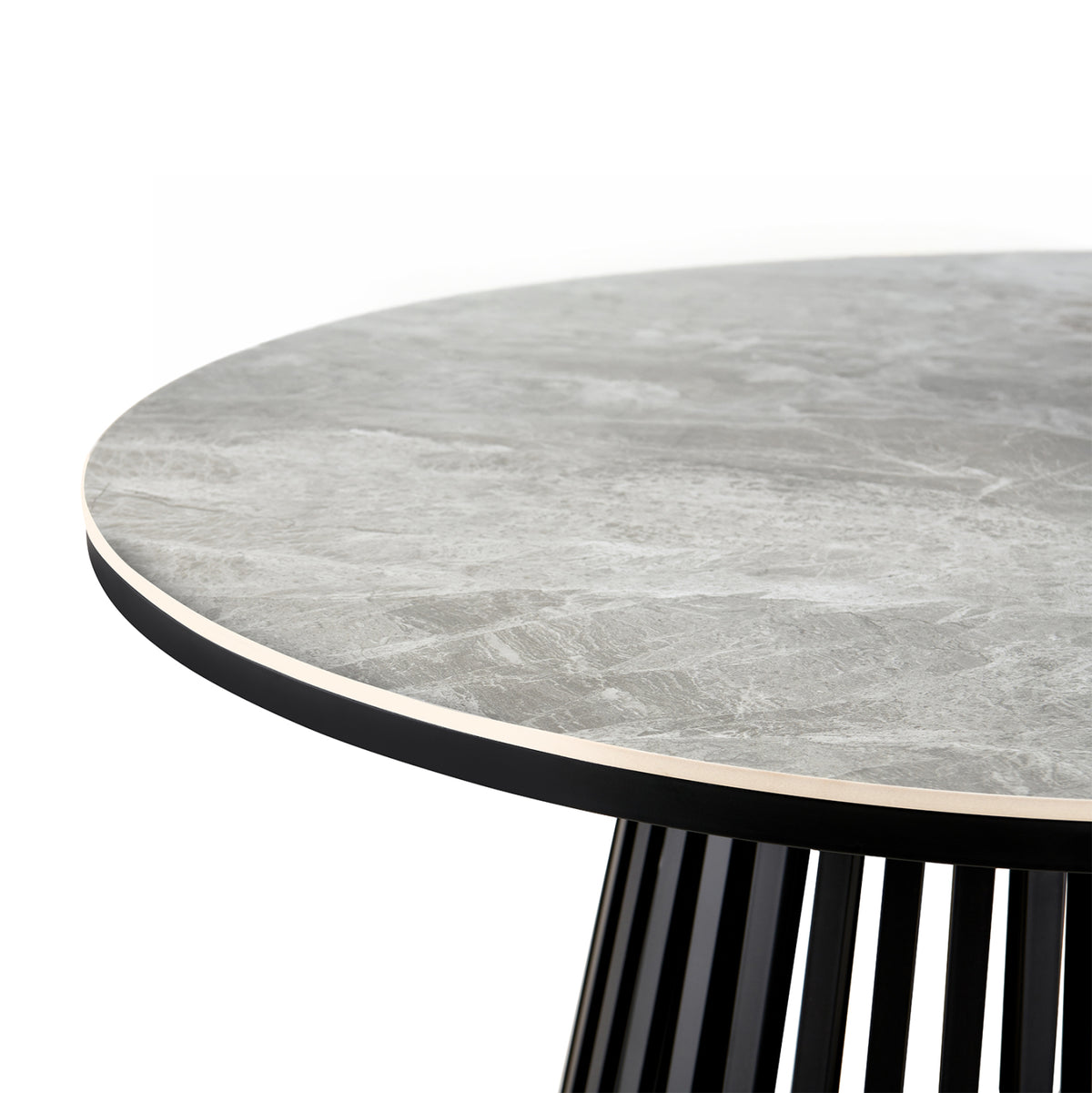 Dining Table Round Charm Hm18465.03 Sintered Stone Top In Grey Marble--black Base Φ120x75hcm.