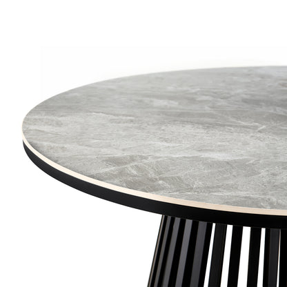 Dining Table Round Charm Hm18465.03 Sintered Stone Top In Grey Marble--black Base Φ120x75hcm.