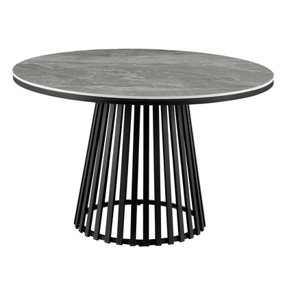 Dining Table Round Charm Hm18465.03 Sintered Stone Top In Grey Marble--black Base Φ120x75hcm.
