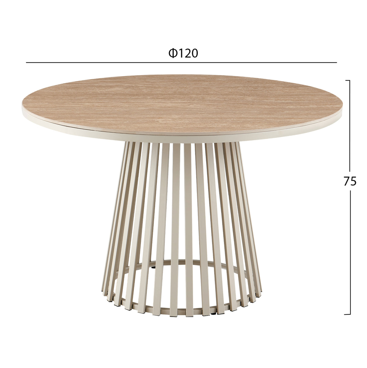Dining Table Round Charm Hm18465.04 Sintered Stone Top In Travertine--beige Base Φ120x75hcm.
