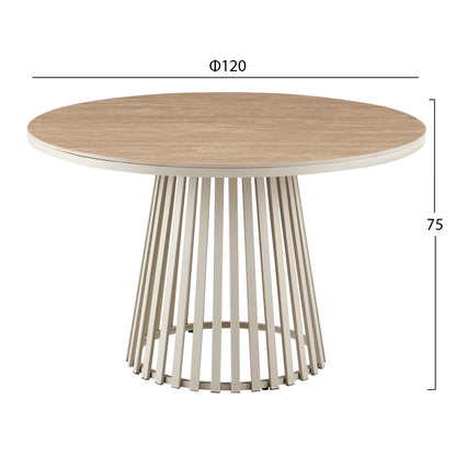 Dining Table Round Charm Hm18465.04 Sintered Stone Top In Travertine--beige Base Φ120x75hcm.