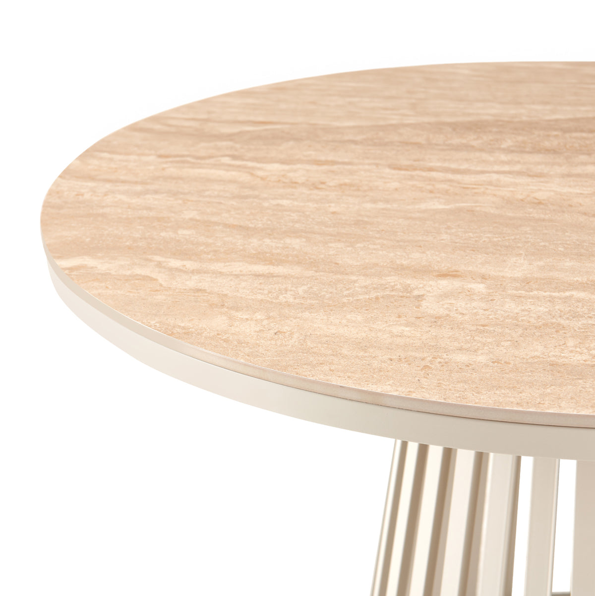 Dining Table Round Charm Hm18465.04 Sintered Stone Top In Travertine--beige Base Φ120x75hcm.