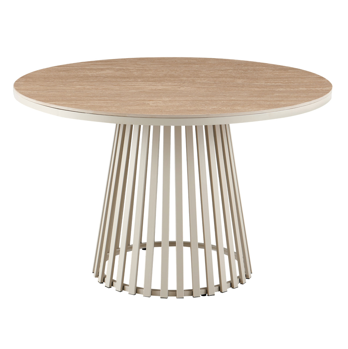 Dining Table Round Charm Hm18465.04 Sintered Stone Top In Travertine--beige Base Φ120x75hcm.