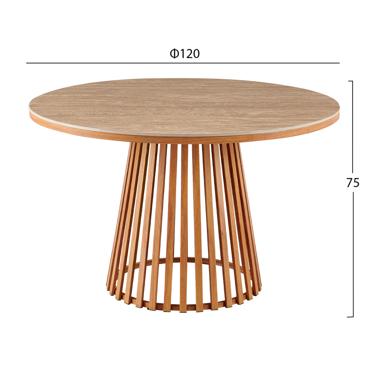 Dining Table Round Charm Hm18465.05 Sintered Stone Top In Travertine--metal Base Φ120x75hcm.