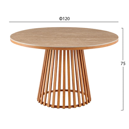 Dining Table Round Charm Hm18465.05 Sintered Stone Top In Travertine--metal Base Φ120x75hcm.