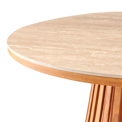 Dining Table Round Charm Hm18465.05 Sintered Stone Top In Travertine--metal Base Φ120x75hcm.
