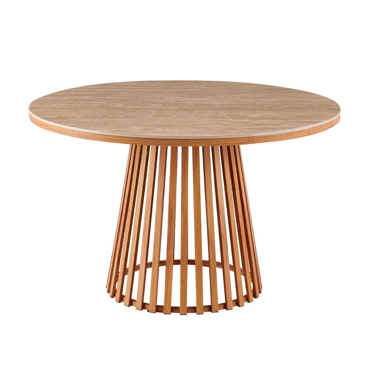 Dining Table Round Charm Hm18465.05 Sintered Stone Top In Travertine--metal Base Φ120x75hcm.