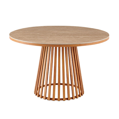 Dining Table Round Charm Hm18465.05 Sintered Stone Top In Travertine--metal Base Φ120x75hcm.