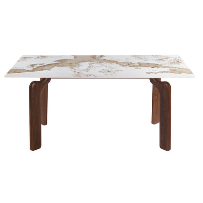 Dining Table Dalle Hm18479.01 Mdf Top In White Marble--metal Legs In Walnut 180x90x76hcm.