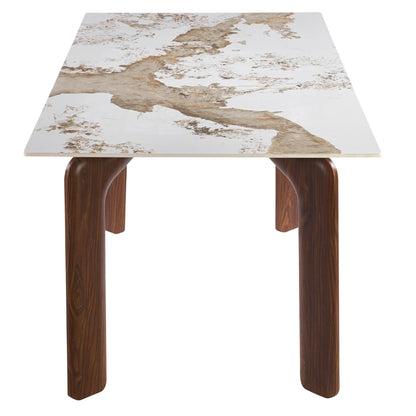 Dining Table Dalle Hm18479.01 Mdf Top In White Marble--metal Legs In Walnut 180x90x76hcm.