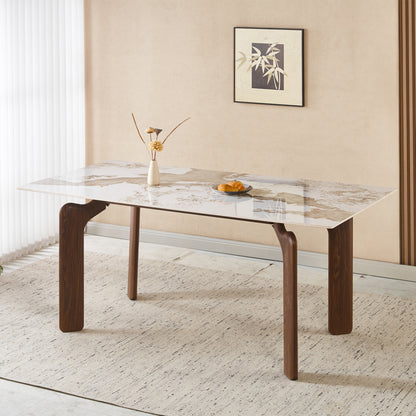 Dining Table Dalle Hm18479.01 Mdf Top In White Marble--metal Legs In Walnut 180x90x76hcm.