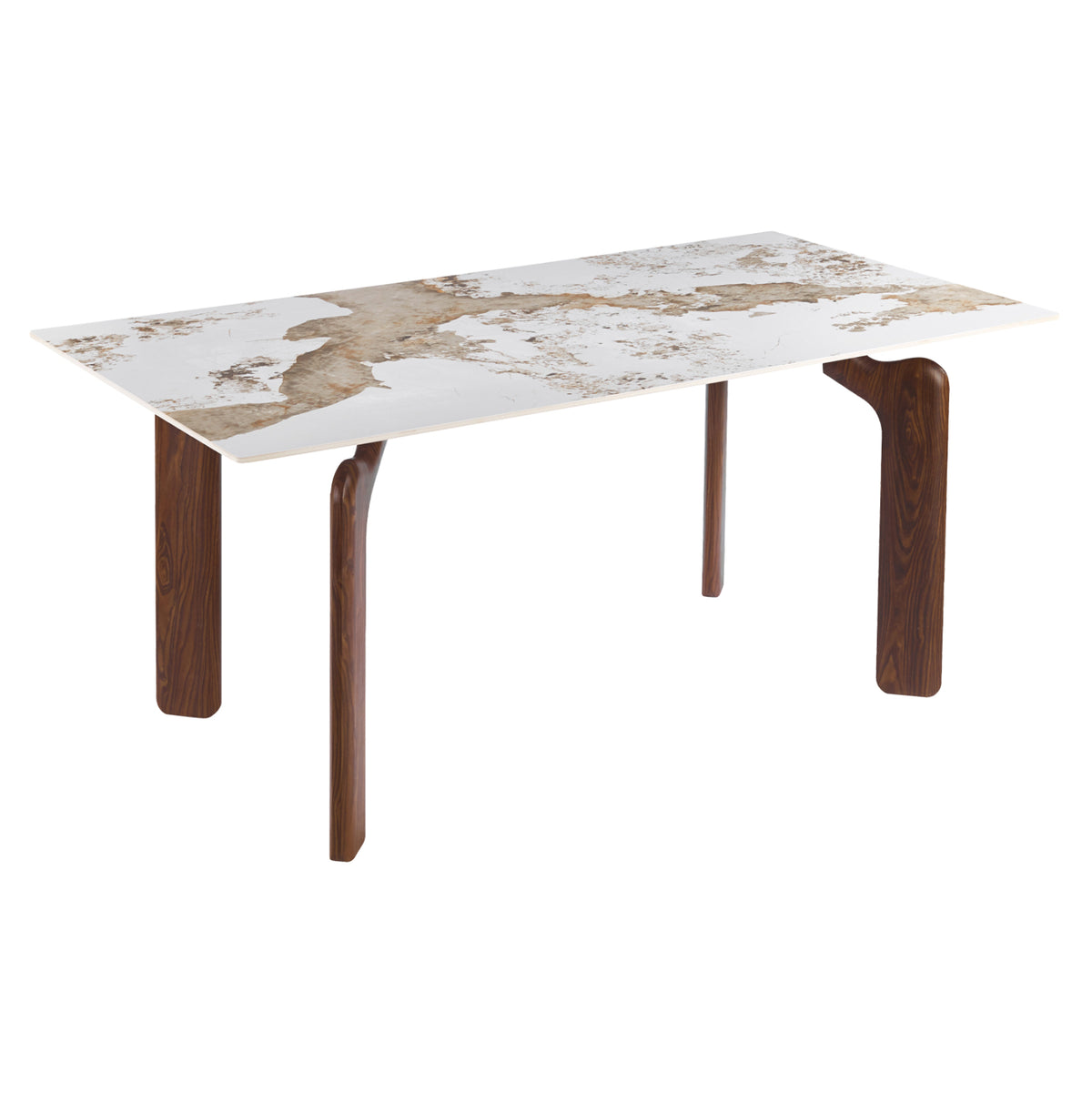 Dining Table Dalle Hm18479.01 Mdf Top In White Marble--metal Legs In Walnut 180x90x76hcm.