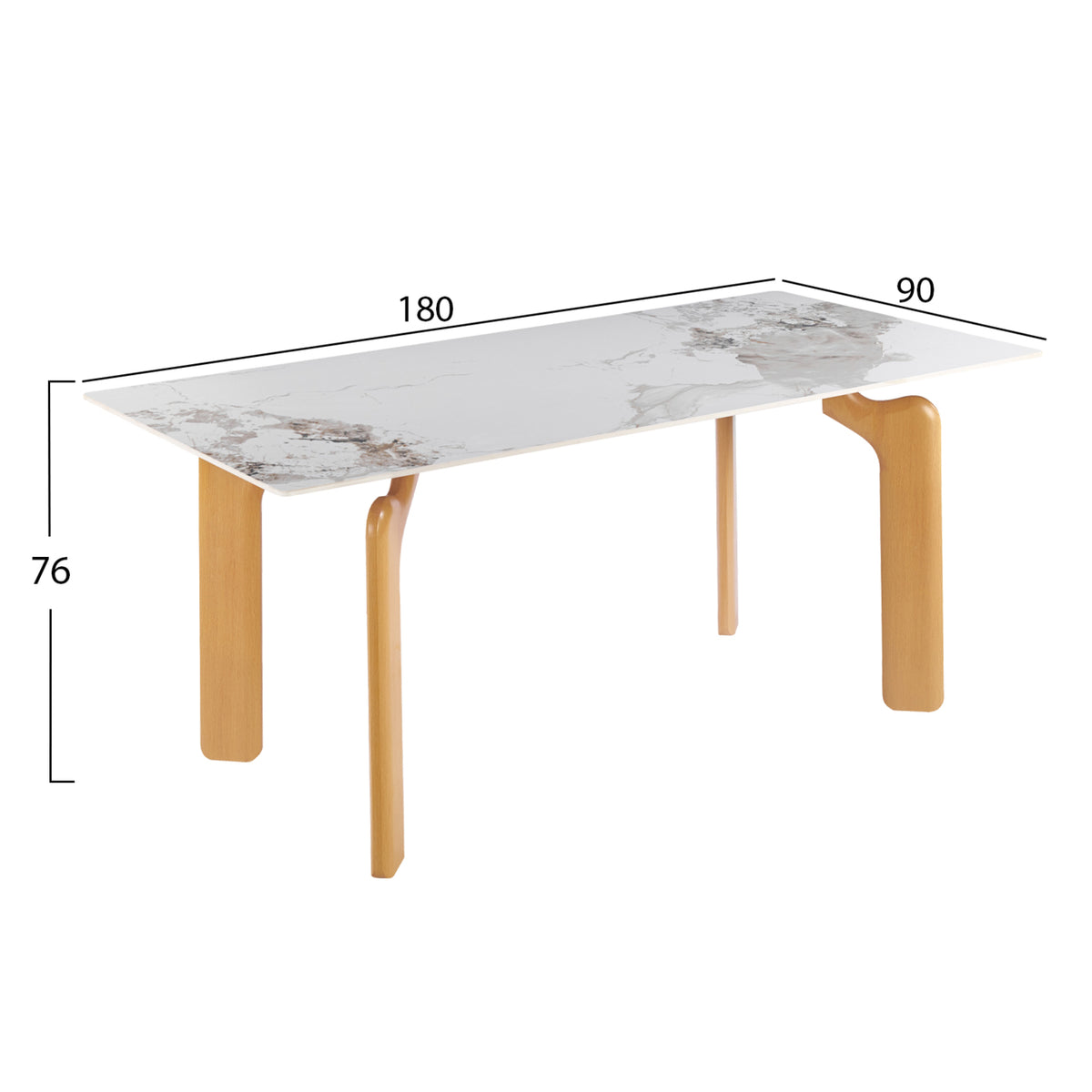 Dining Table Dalle Hm18479.02 Mdf Top In White Marble--metal Legs In Natural Wood Look 180x90x76hcm.