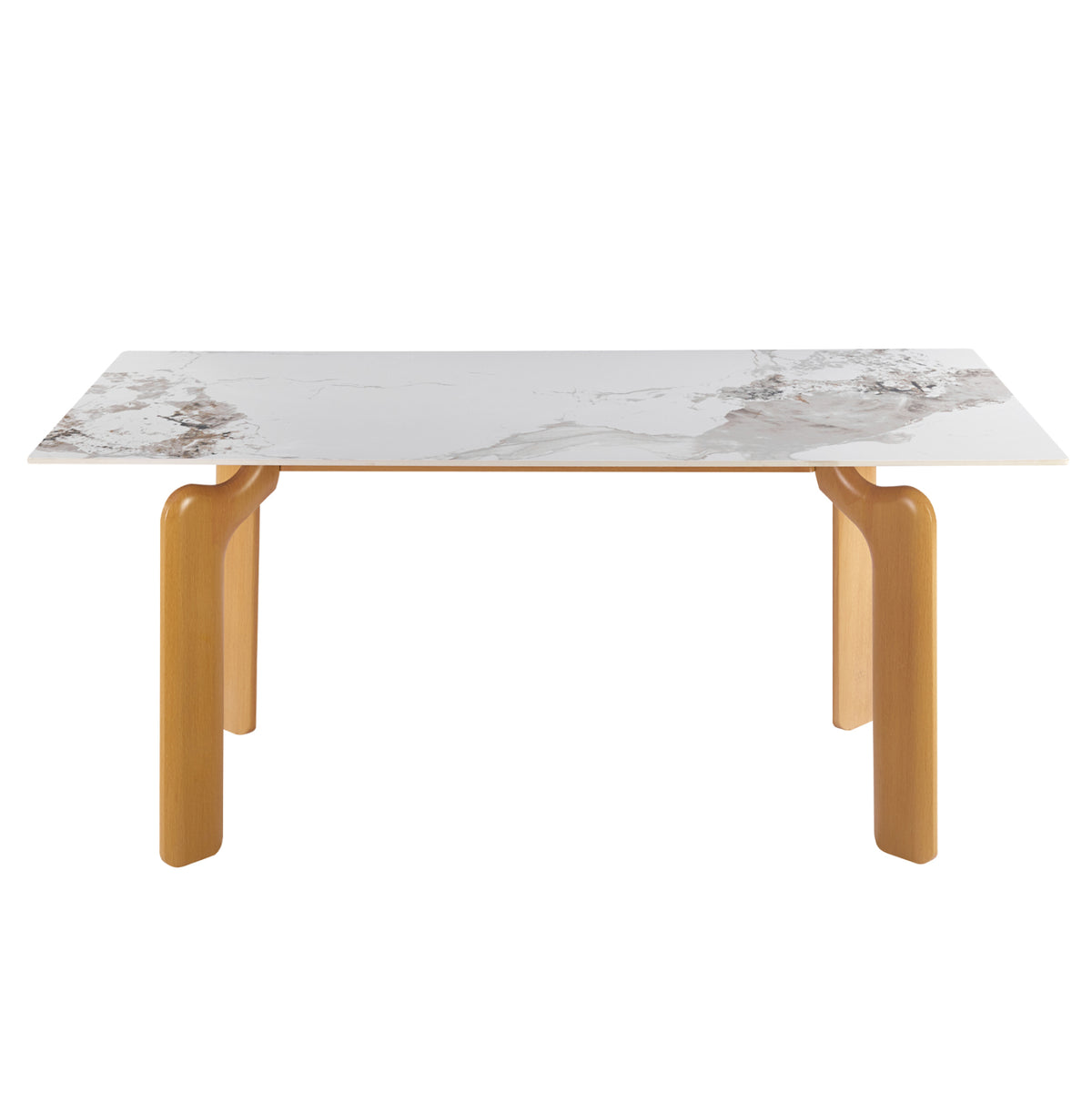 Dining Table Dalle Hm18479.02 Mdf Top In White Marble--metal Legs In Natural Wood Look 180x90x76hcm.