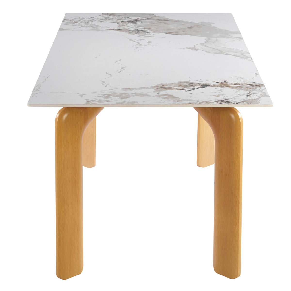Dining Table Dalle Hm18479.02 Mdf Top In White Marble--metal Legs In Natural Wood Look 180x90x76hcm.