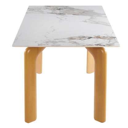 Dining Table Dalle Hm18479.02 Mdf Top In White Marble--metal Legs In Natural Wood Look 180x90x76hcm.
