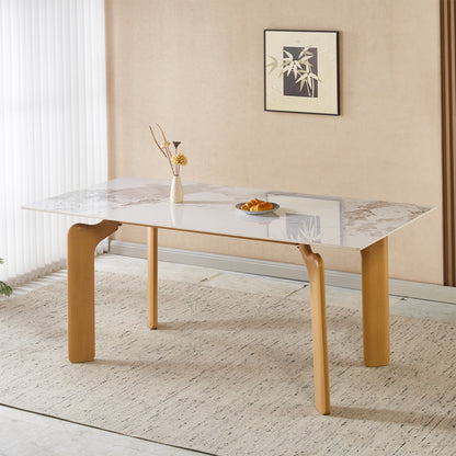 Dining Table Dalle Hm18479.02 Mdf Top In White Marble--metal Legs In Natural Wood Look 180x90x76hcm.