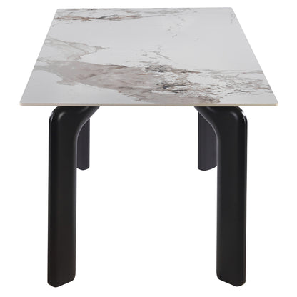 Dining Table Dalle Hm18479.03 Mdf Top In White Marble--metal Legs In Black 180x90x76hcm.