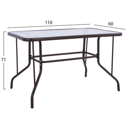 Outdoor Metallic Table Adam Hm5020.02 Brown With Reinforced Glass Top 110Χ60Χ71hcm.
