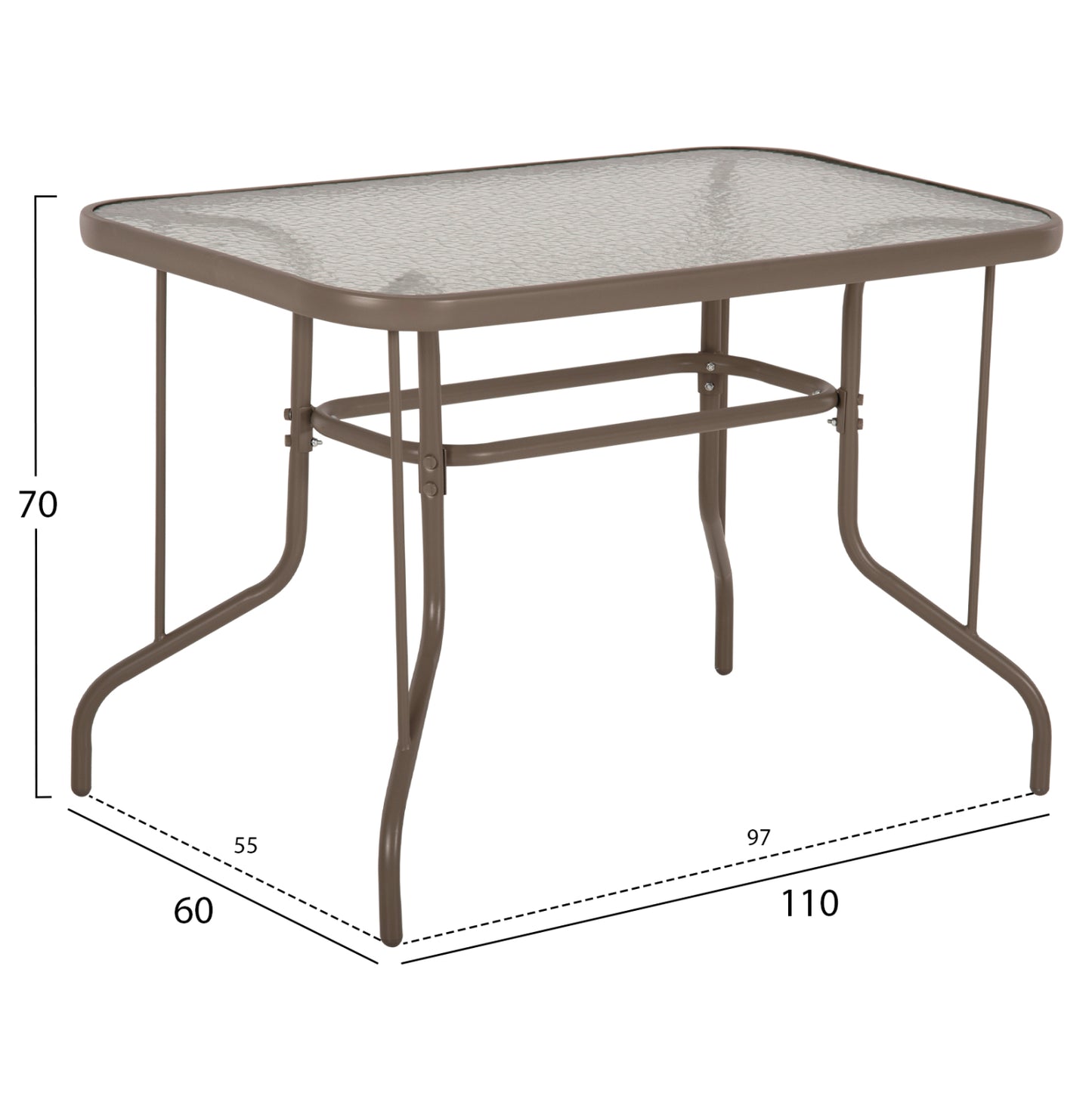Outdoor Metallic Table Adam Hm5020.04 Champagne Color With Reinforced Glass Top 110Χ60Χ71hcm.