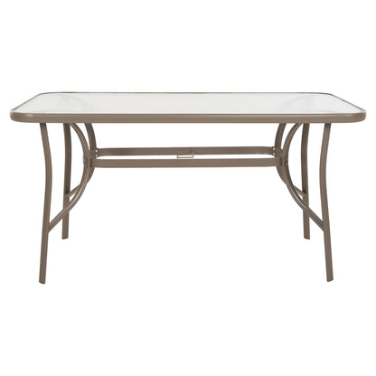 Table Bruno Hm5106.04 Metallic In Champagne Color With Tempered Glass Tabletop 140Χ80Χ71hcm.