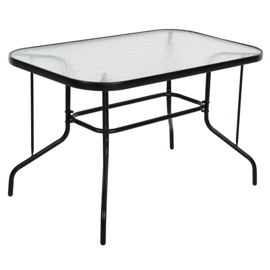 Outdoor Metallic Table Adam Hm5679.03 Black With Reinforced Glass Top 120Χ70Χ70hcm.