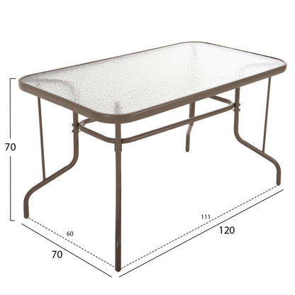 Outdoor Metallic Table Adam Hm5679.04 Champagne Color With Reinforced Glass Top 120Χ70Χ71hcm.