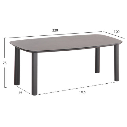 Outdoor Dining Table Dosun Hm6202.01 Dark Grey Aluminum-3d Print Glass Top In Ceramic Look 220x100x75h