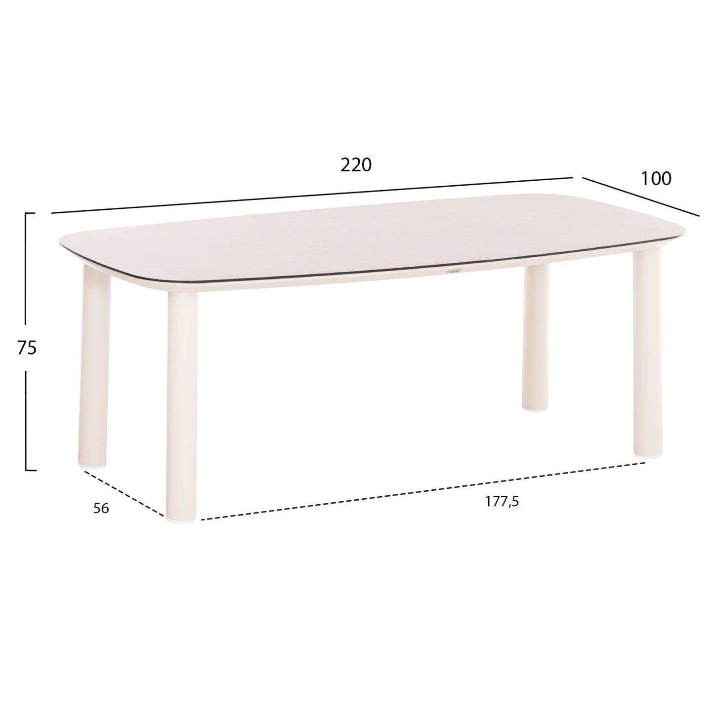 Outdoor Dining Table Dosun Hm6202.02 Cream White Aluminum-3d Print Glass Top In Ceramic Look 220x100x75h