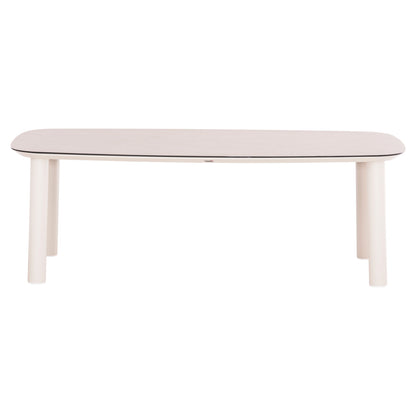 Outdoor Dining Table Dosun Hm6202.02 Cream White Aluminum-3d Print Glass Top In Ceramic Look 220x100x75h