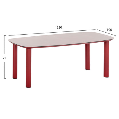 Outdoor Dining Table Dosun Ηm6202.05 Red Aluminum-3d Print Glass Top In Light Grey 220x100x75h