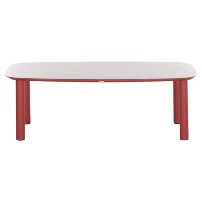 Outdoor Dining Table Dosun Ηm6202.05 Red Aluminum-3d Print Glass Top In Light Grey 220x100x75h