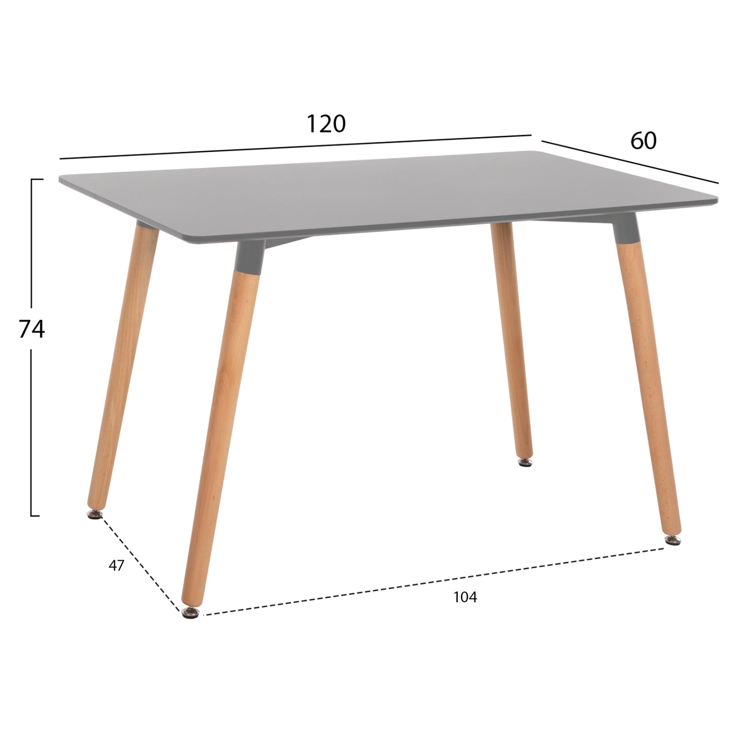 Dining Table Minimal Hm8581.02 Light Grey Mdf-beech Wood Legs In Natural Color 120Χ60x74hcm.