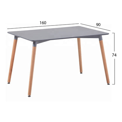 Kitchen Table Hm8697.10 Minimal, Grey Mdf, Legs Beech, 160x90x74,5 Cm