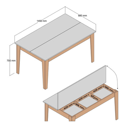 Dining Table Standard Hm9507.03 Melamine Walnut-white Marble-look With Storage Space 145x88x75hcm.