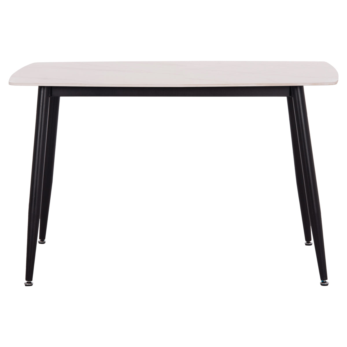 Dining Table Raven Ceramic Top In Matte White Marble-black Metal Legs 117,5x67,5xH76cm