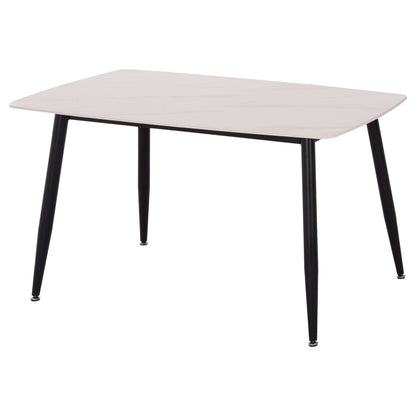 Dining Table Raven Hm9854.01 Ceramic Top In Matte White Marble-black Metal Legs 117,5x67,5x76hcm.