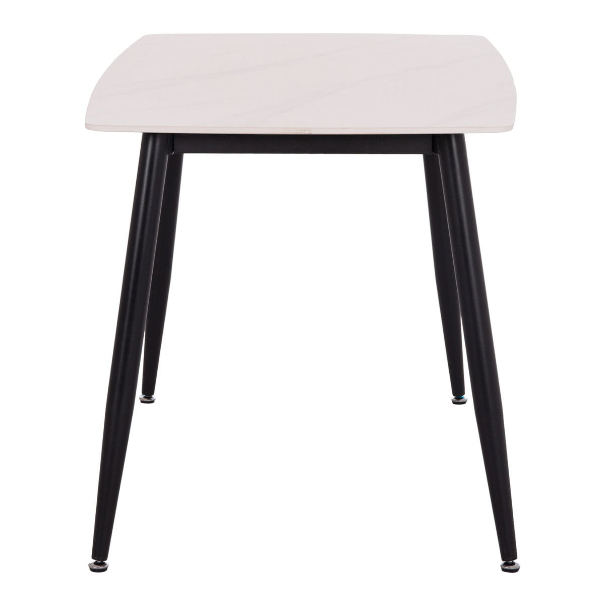 Dining Table Raven Ceramic Top In Matte White Marble-black Metal Legs 117,5x67,5xH76cm