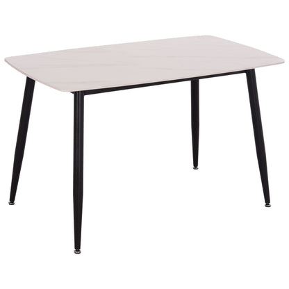 Dining Table Raven Hm9854.01 Ceramic Top In Matte White Marble-black Metal Legs 117,5x67,5x76hcm.