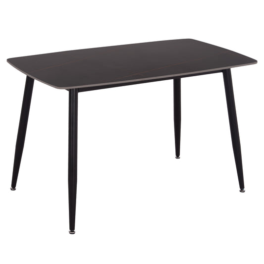 Dining Table Raven Hm9854.02 Ceramic Top In Black Marble-black Metal Legs 117,5x67,5x76hcm.