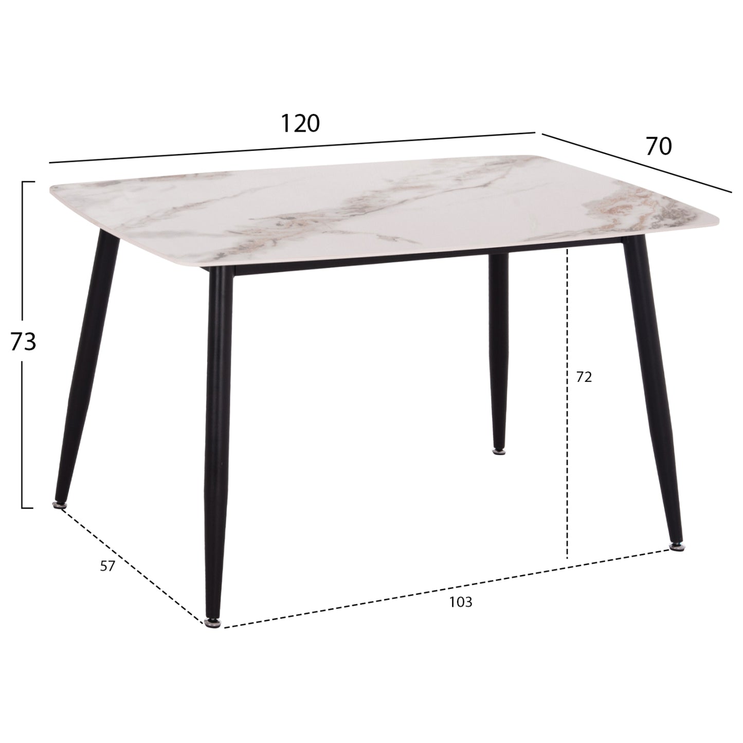 Dining Table Raven Hm9854.04 Ceramic Top In Calacatta Marble Scheme-black Metal Legs 120x70x73hcm.