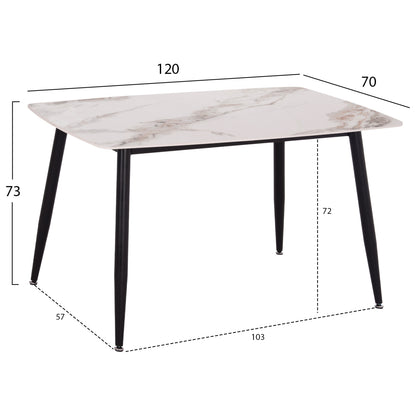 Dining Table Raven Hm9854.04 Ceramic Top In Calacatta Marble Scheme-black Metal Legs 120x70x73hcm.